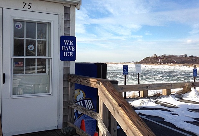 Harbormaster shack on a winter day