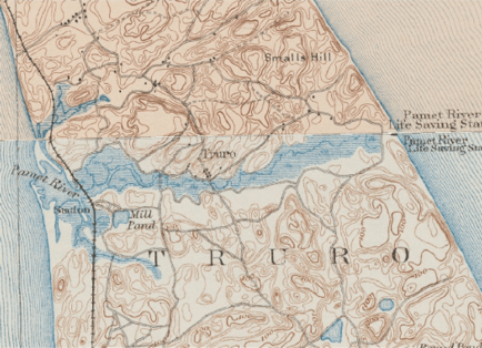 A USGS topographic map of Truro from around 1900 showing the Pamet River valley
